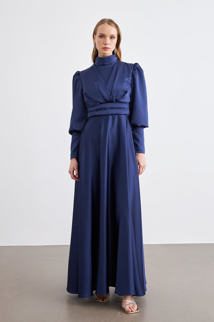 ZRF Women Alina Satin Evening Dress - Navy Blue - Koblenz