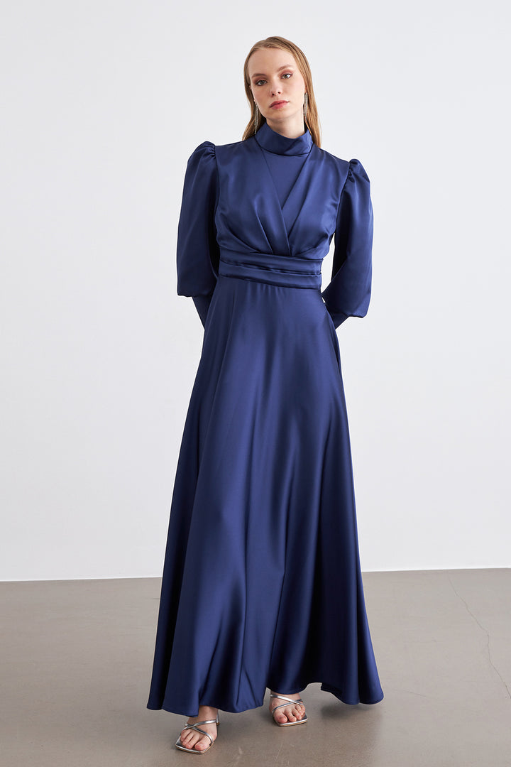 ZRF Women Alina Satin Evening Dress - Navy Blue - Koblenz