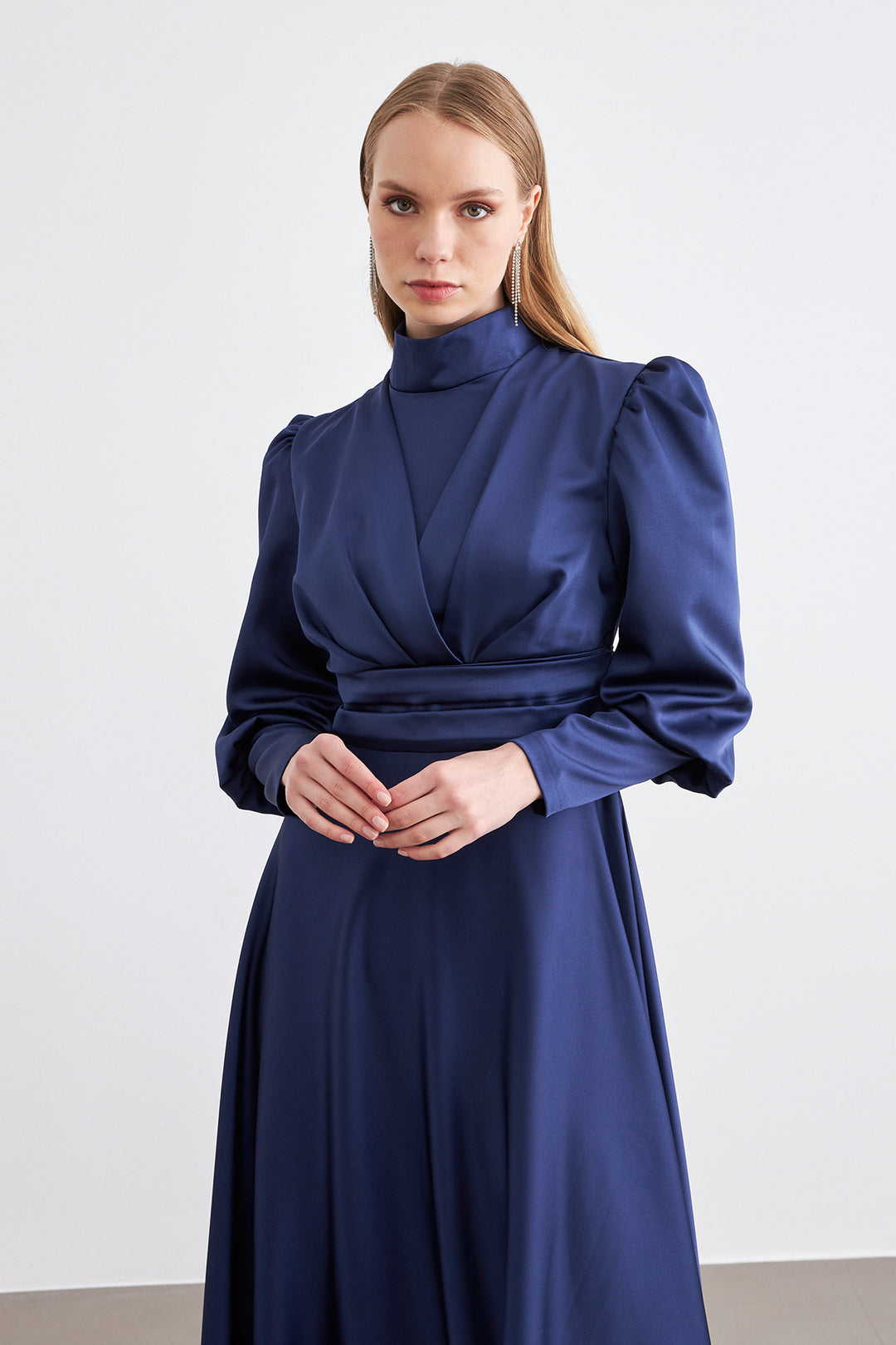 ZRF Women Alina Satin Evening Dress - Navy Blue - Koblenz