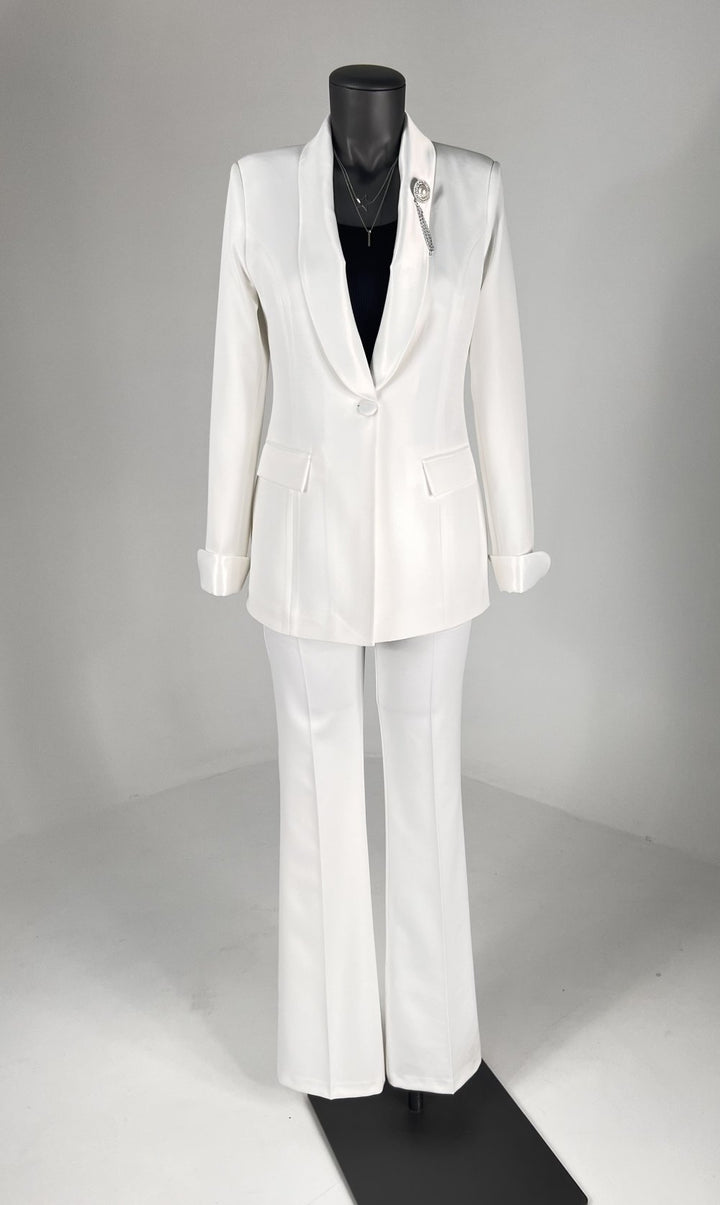 NDL Women Satin Collar Brooch Women's Suit White - Motril