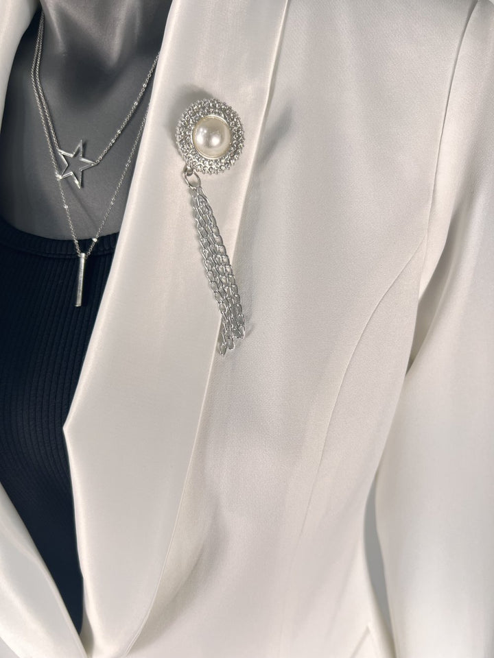 NDL Women Satin Collar Brooch Women's Suit White - Motril