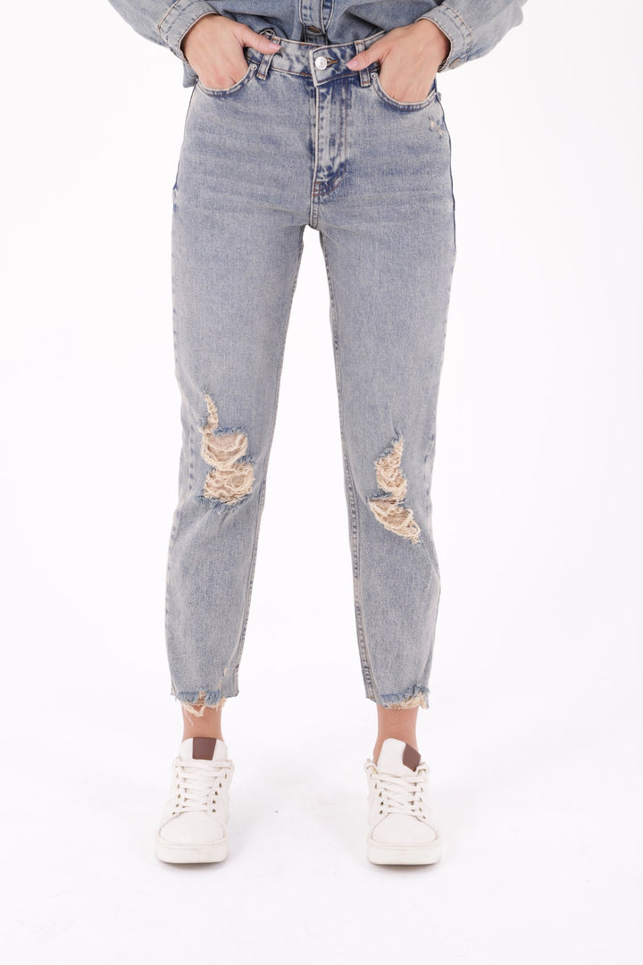 XLJ Mom Fit Jean مع دموع على الساقين مختلط - ويست كوفينا