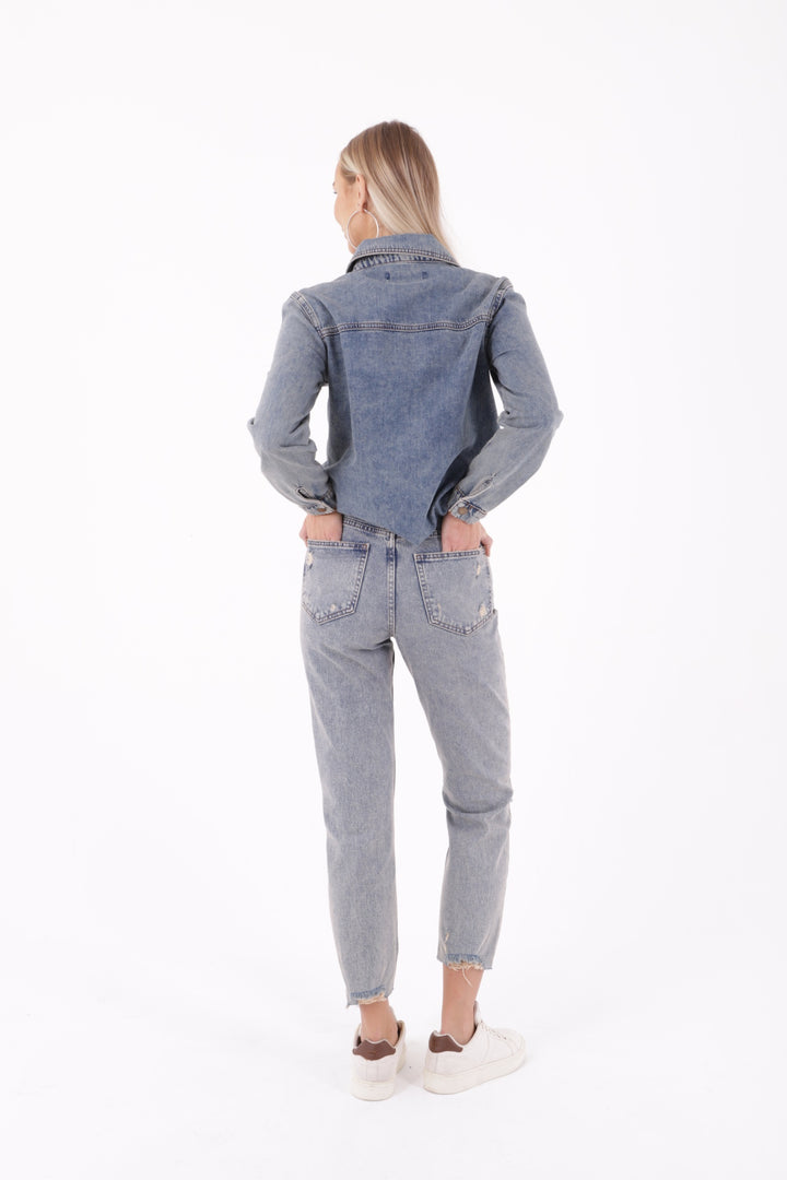 XLJ Mom Fit Jean مع دموع على الساقين مختلط - ويست كوفينا