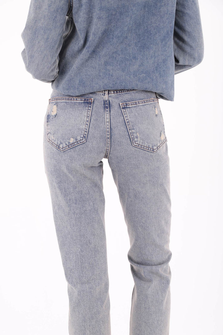 XLJ Mom Fit Jean مع دموع على الساقين مختلط - ويست كوفينا