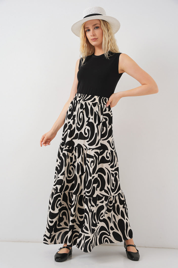 BGD Women Patterned Long Skirt - Charcoal Black - Erkrath