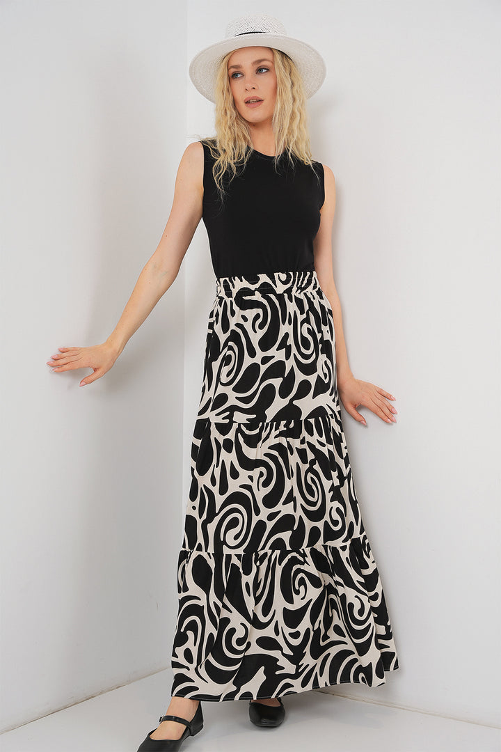 BGD Women Patterned Long Skirt - Charcoal Black - Erkrath