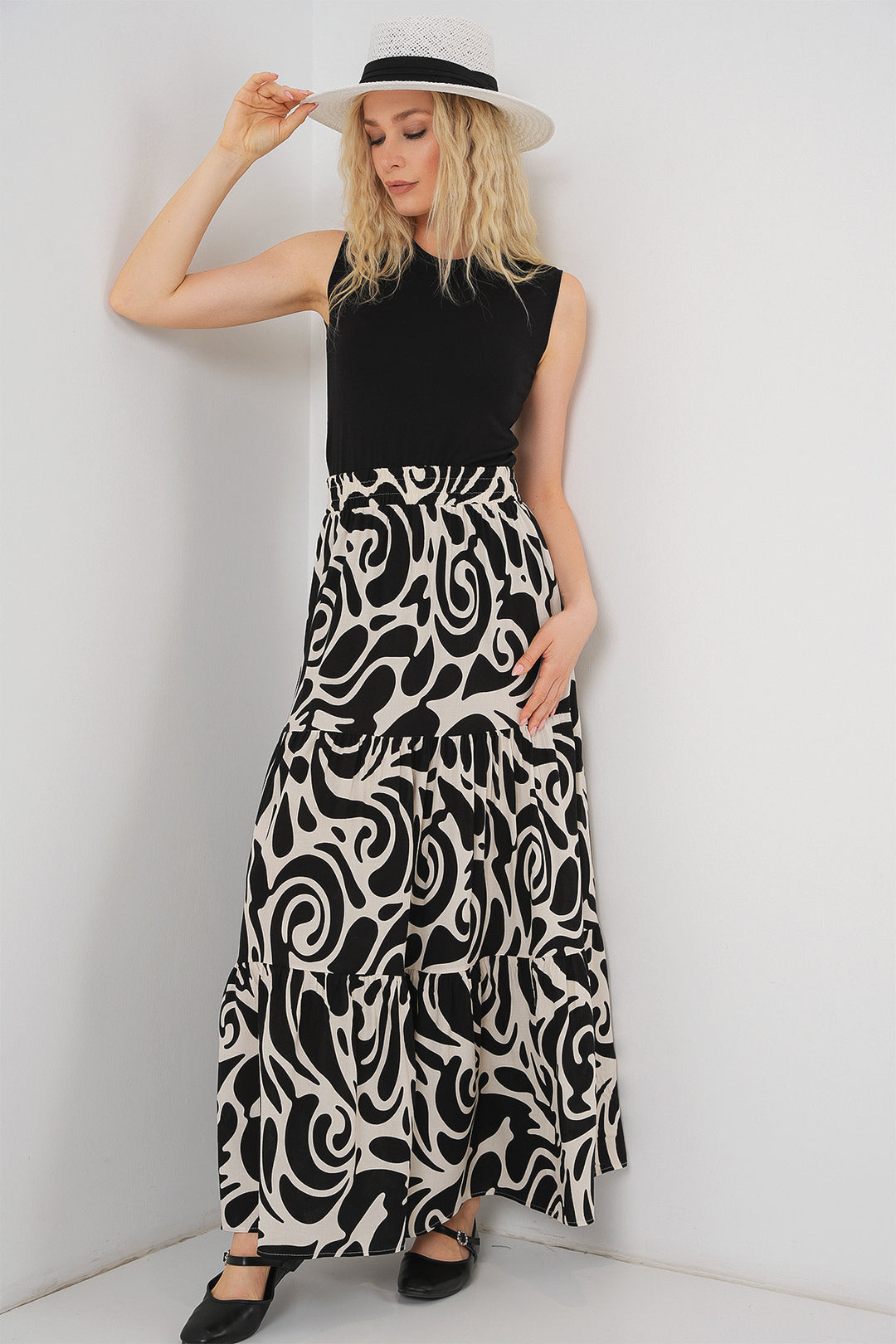 BGD Women Patterned Long Skirt - Charcoal Black - Erkrath