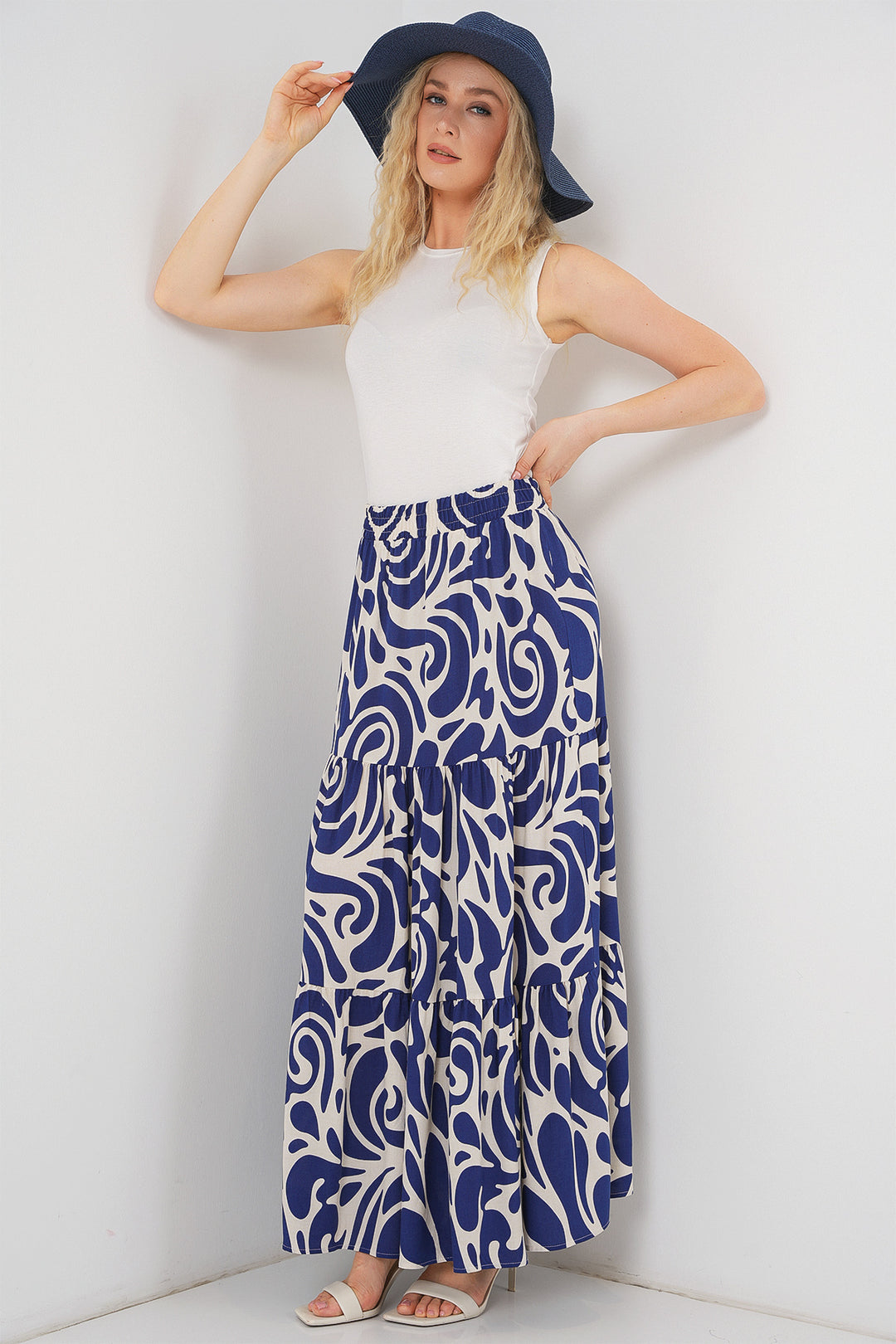 BGD Women Patterned Long Skirt - Navy Blue - Sun Prairie