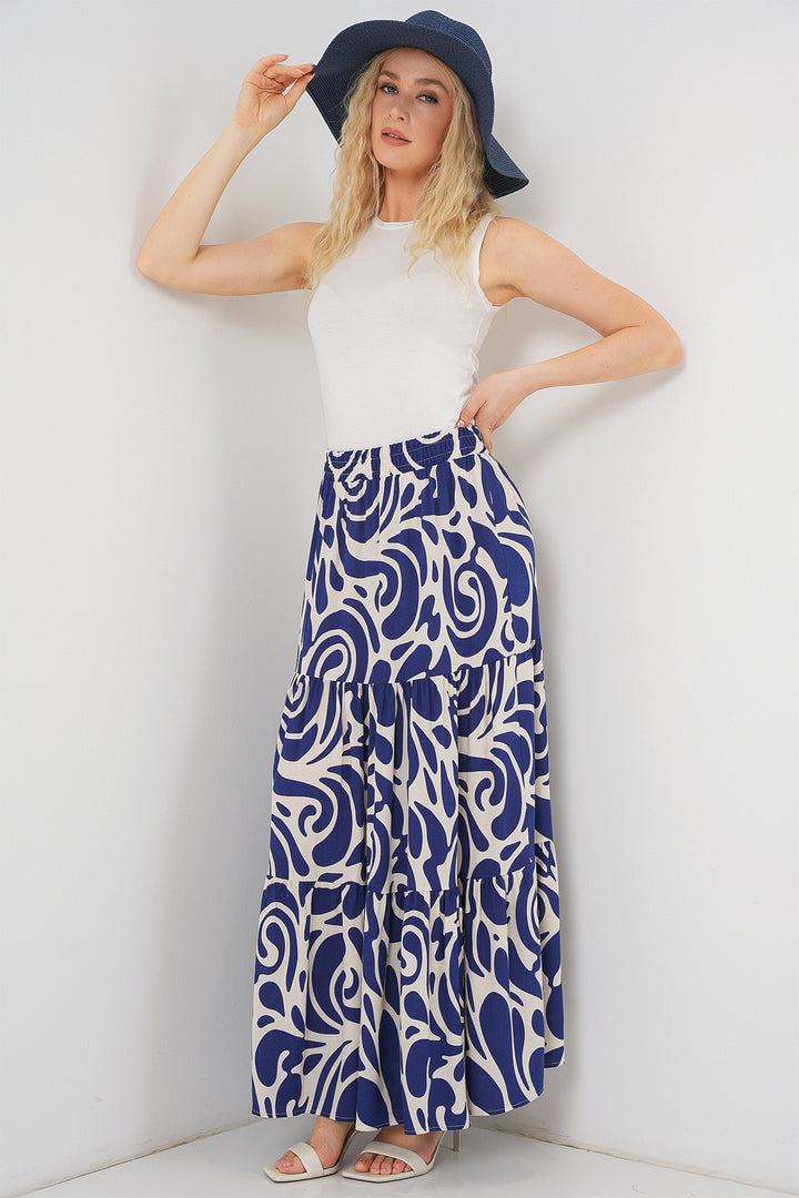 BGD Women Patterned Long Skirt - Navy Blue - Sun Prairie