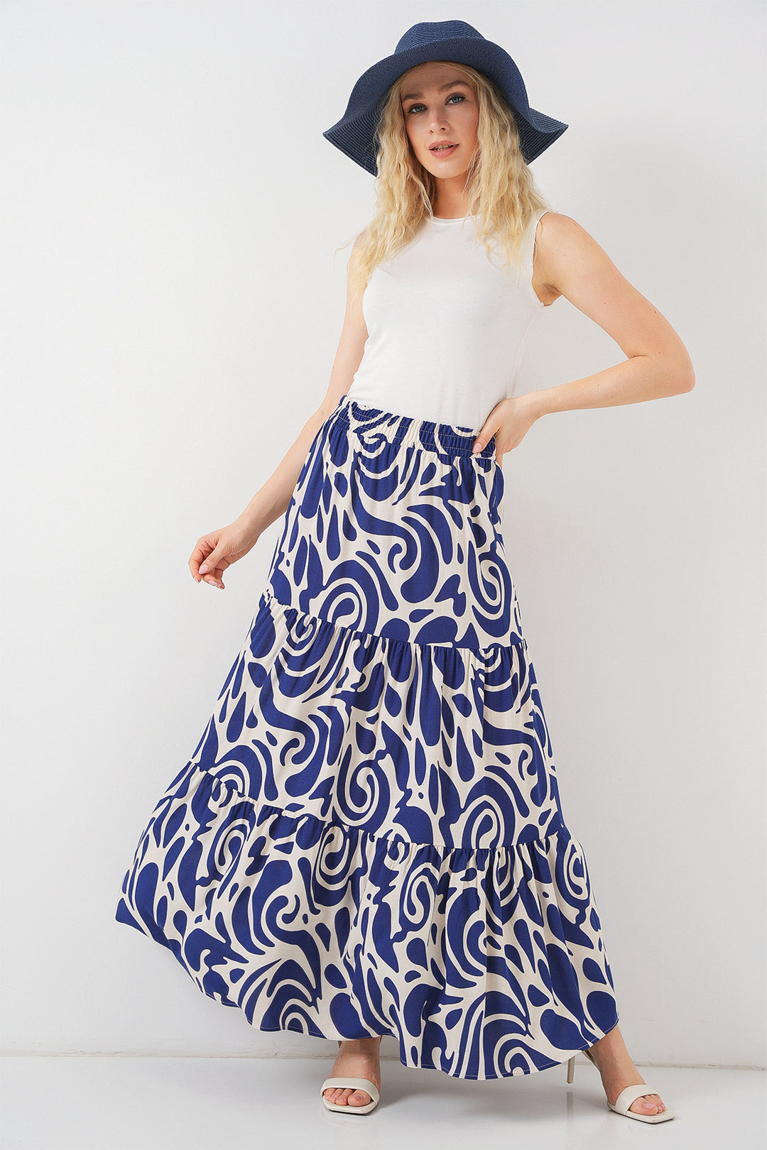 BGD Women Patterned Long Skirt - Navy Blue - Sun Prairie