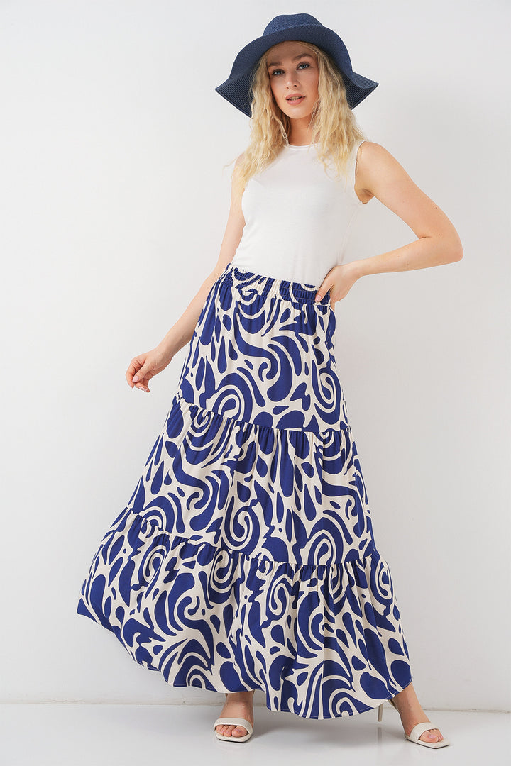 BGD Women Patterned Long Skirt - Navy Blue - Sun Prairie
