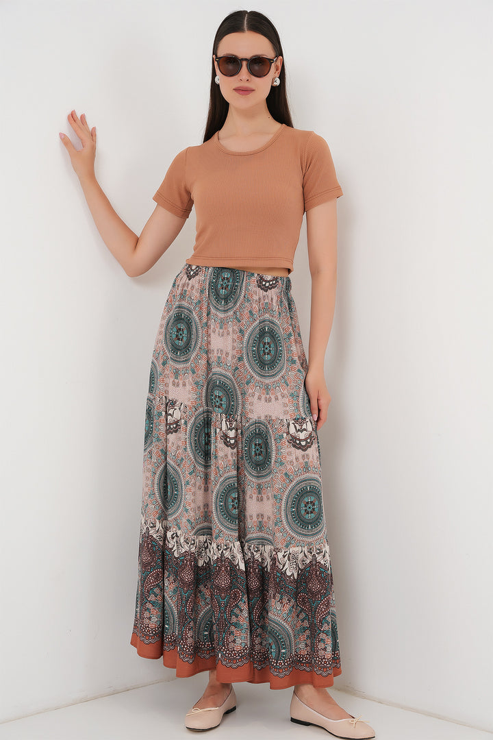 BGD Women Patterned Long Skirt - Emerald Green - Tottenham
