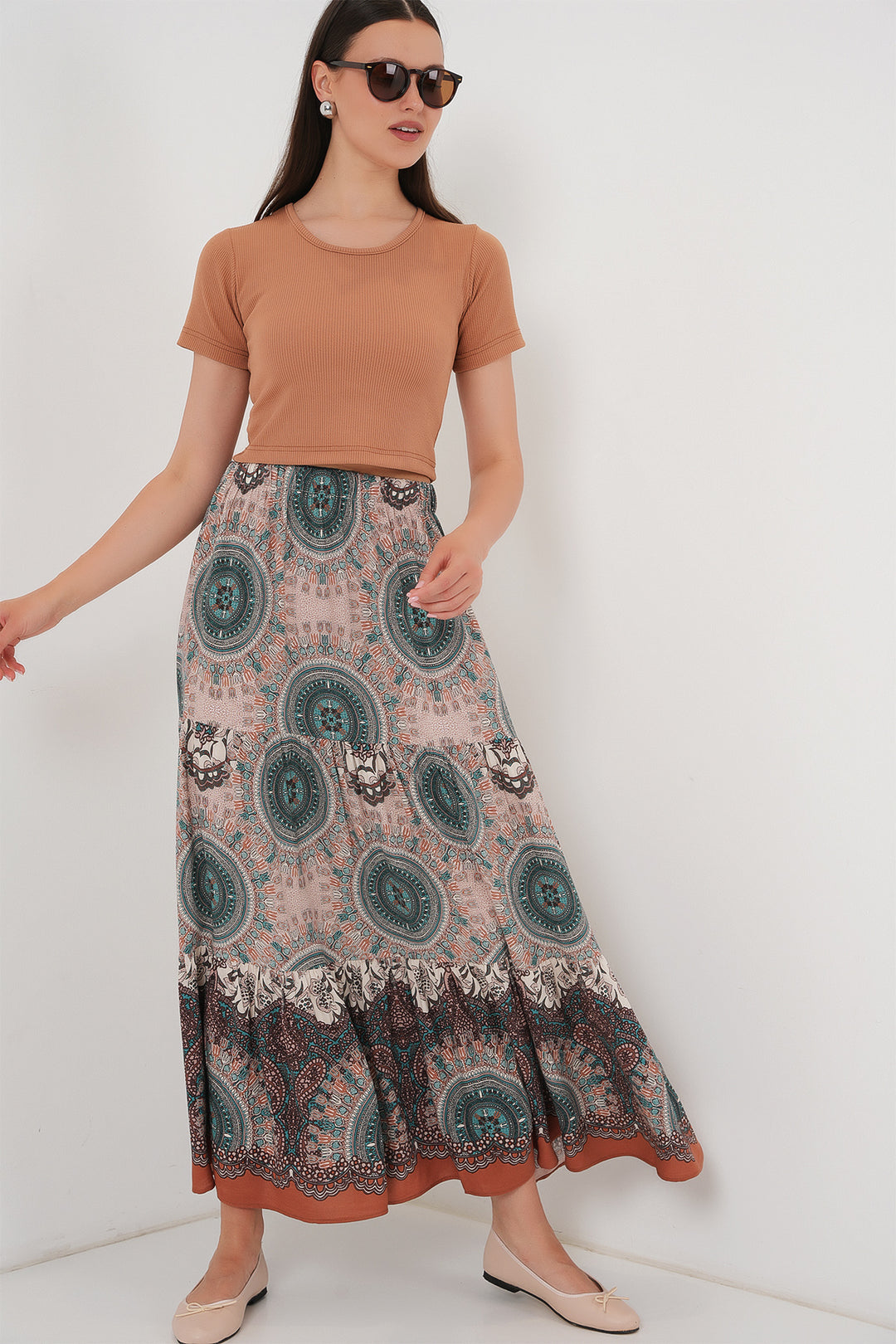 BGD Women Patterned Long Skirt - Emerald Green - Tottenham