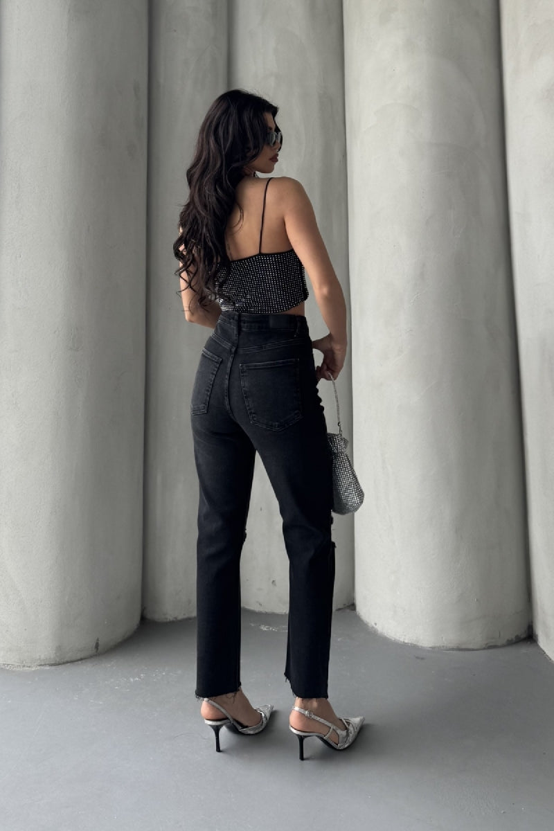 XLJ Fringe Ending Mom Fit Jean Mixed - Ponta Delgada