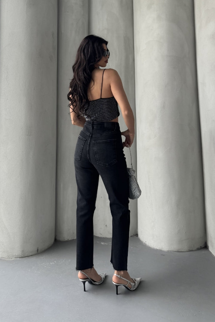 XLJ Fringe Ending Mom Fit Jean Mixed - Ponta Delgada
