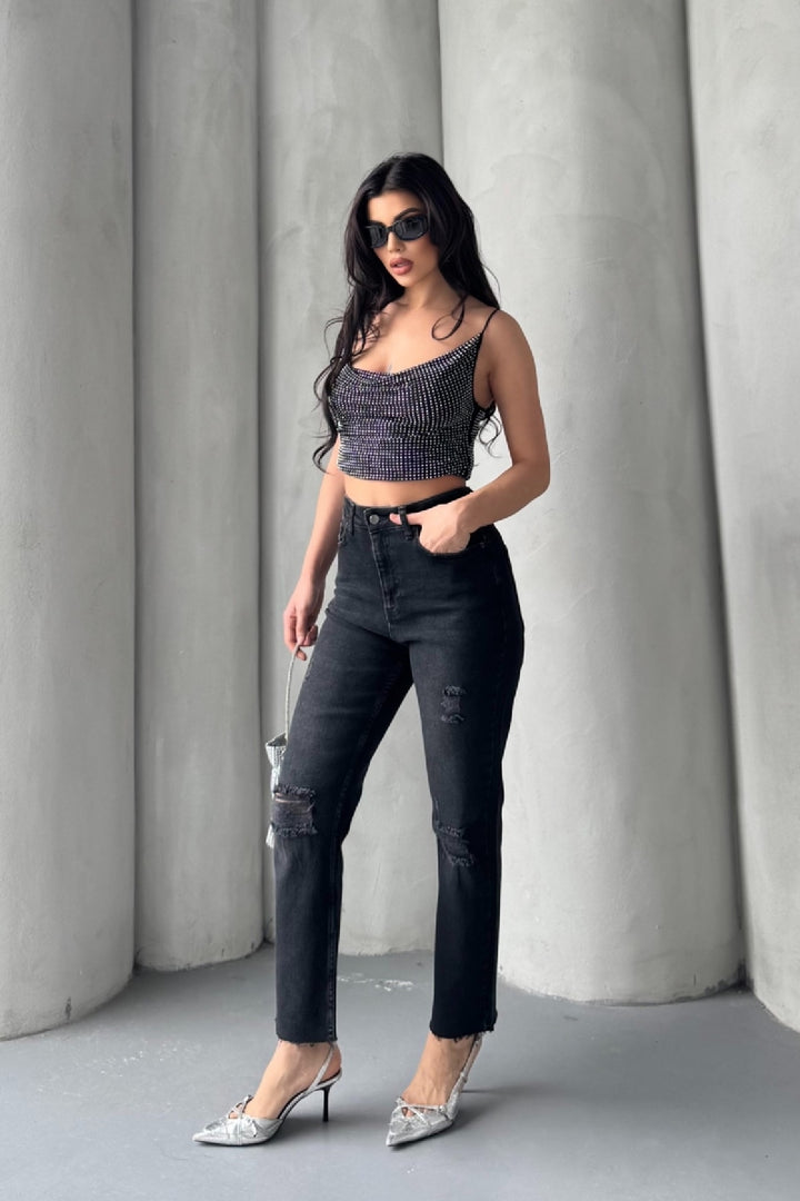 XLJ Fringe Ending Mom Fit Jean Mixed - Ponta Delgada