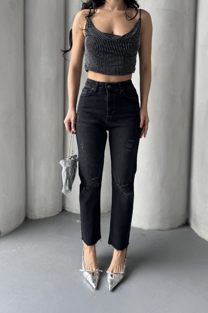XLJ Fringe Ending Mom Fit Jean Mixed - Ponta Delgada