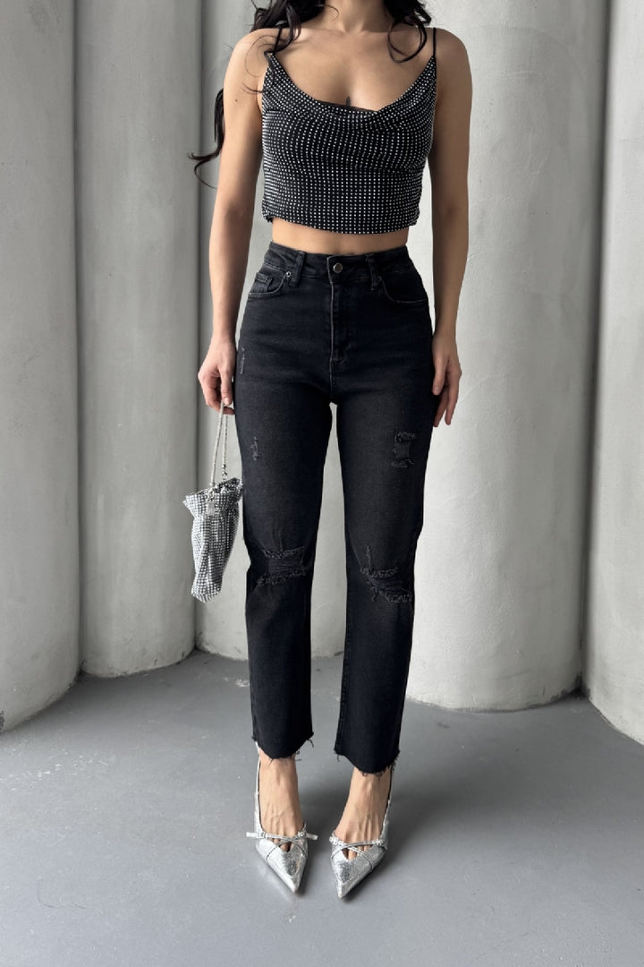 XLJ Fringe Ending Mom Fit Jean Mixed - Ponta Delgada