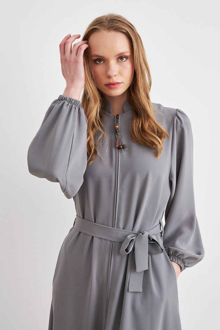 ZRF Women Belted Abaya - Gray - South Brunswick