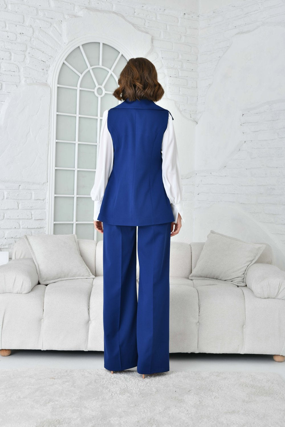 NDL Women Navy Blue Women's Suit with Gold Buttoned Vest - Jackson