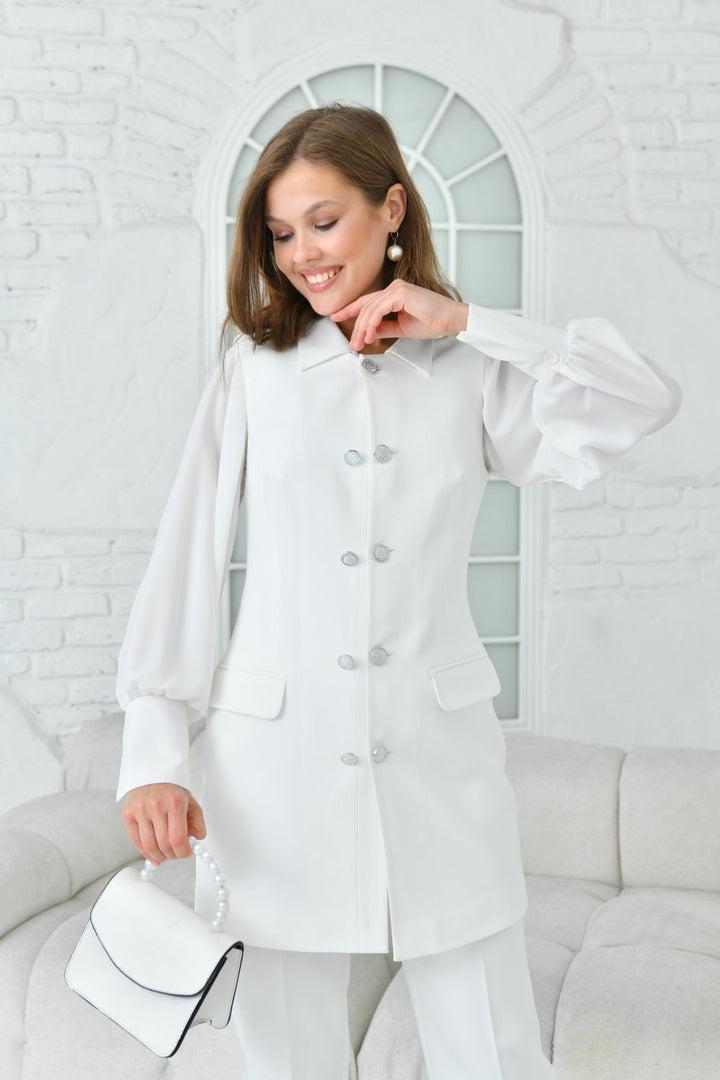 NDL Women Bicycle Collar Vest Women's Suit White - Santander