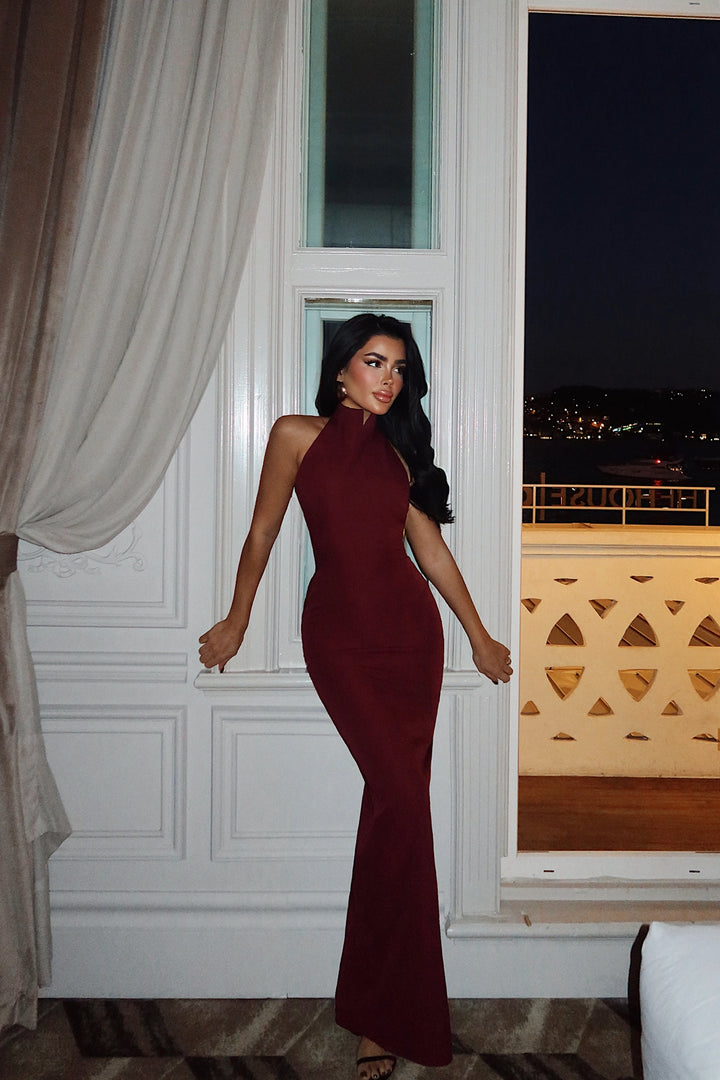 EYY Women Doria Long Dress in Cherry Maroon - Zhlobin