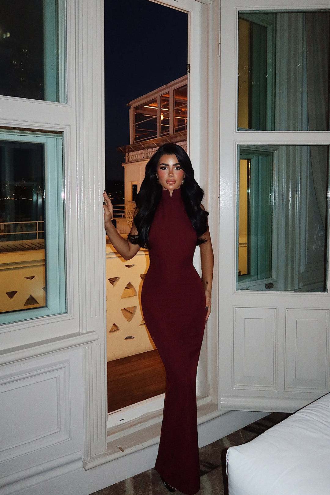 EYY Women Doria Long Dress in Cherry Maroon - Zhlobin