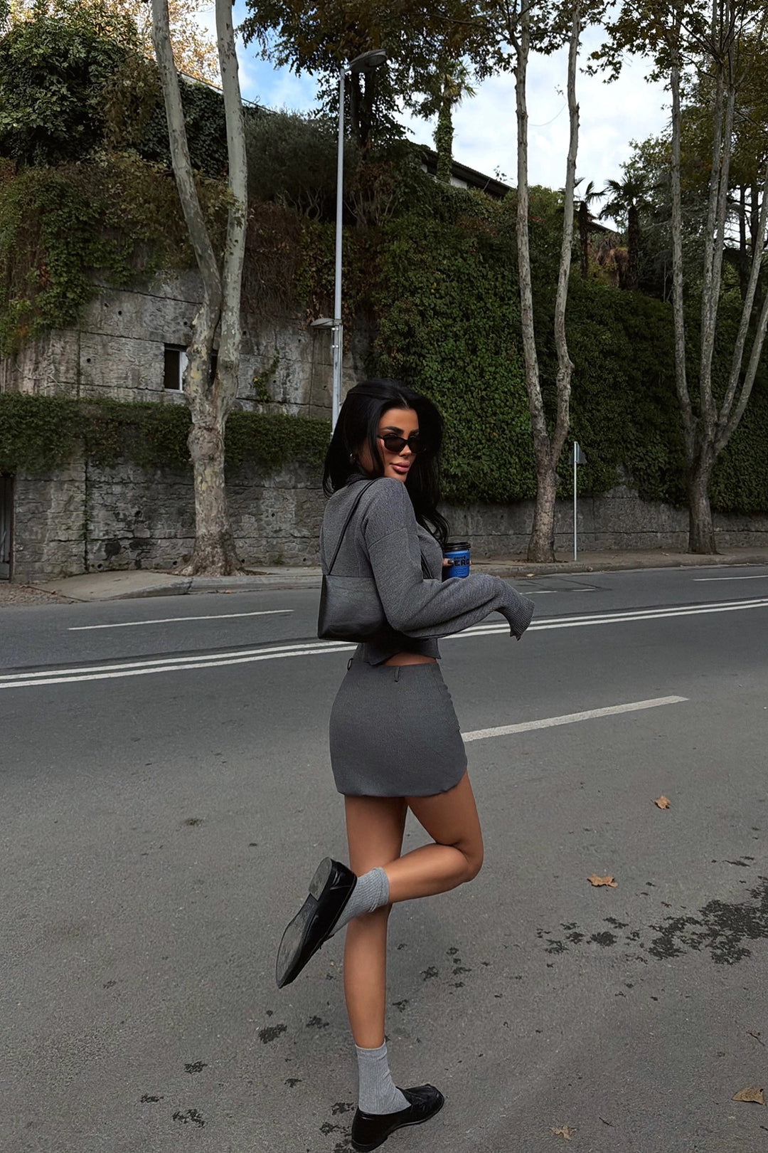 EYY Women Gray Balboa Double Zipper Knit Cardigan - Chino