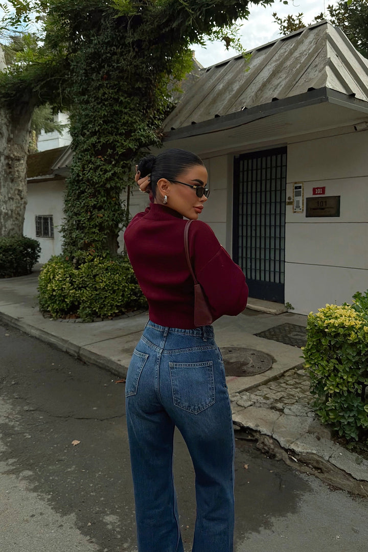 EYY Women Maroon Balboa Double Zipper Knit Cardigan - Menomonee Falls