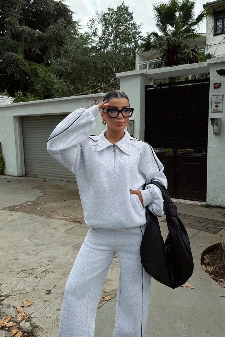 EYY Women Gray Striped Detail Tracksuit - Fishers