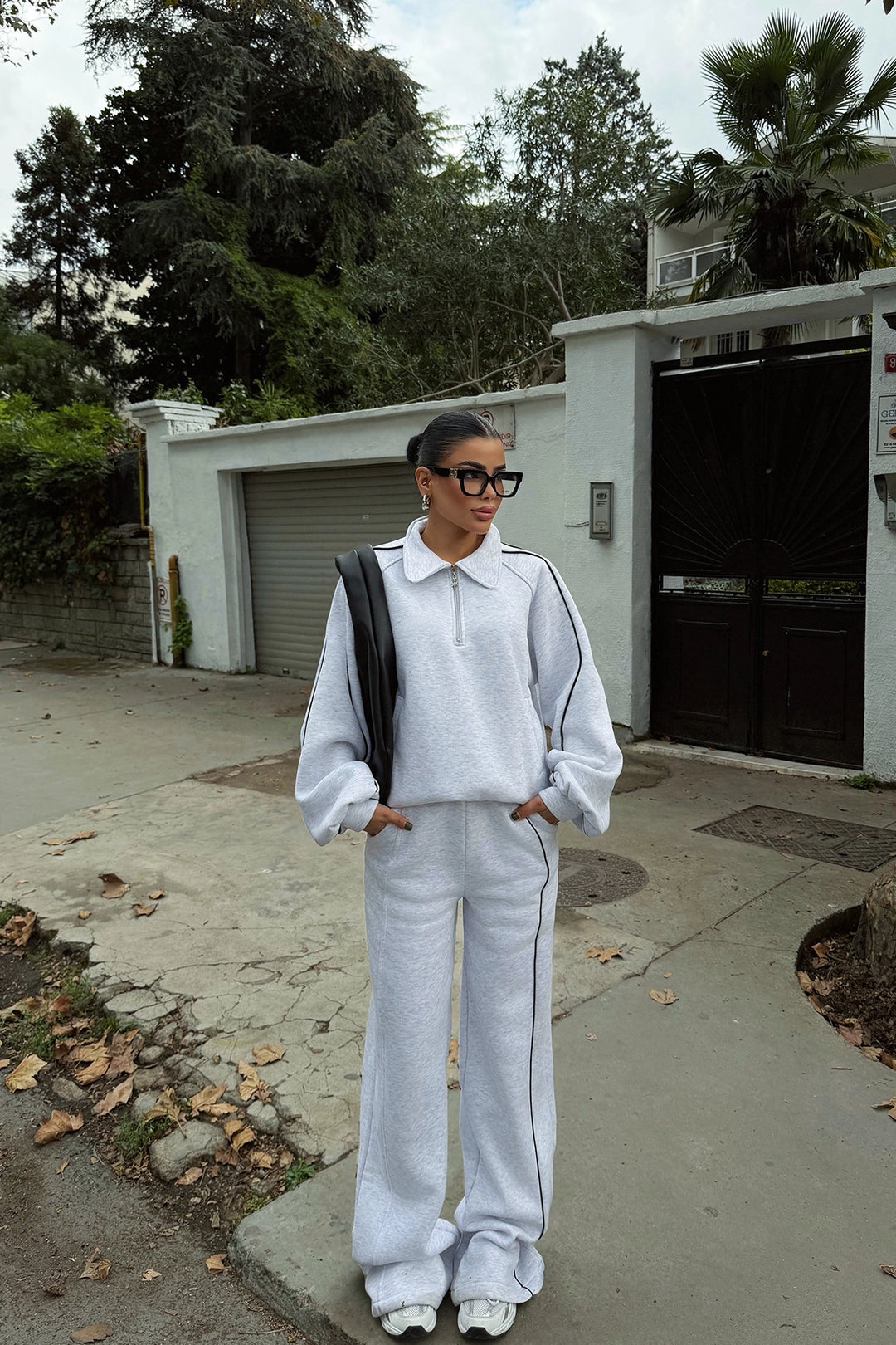 EYY Women Gray Striped Detail Tracksuit - Fishers