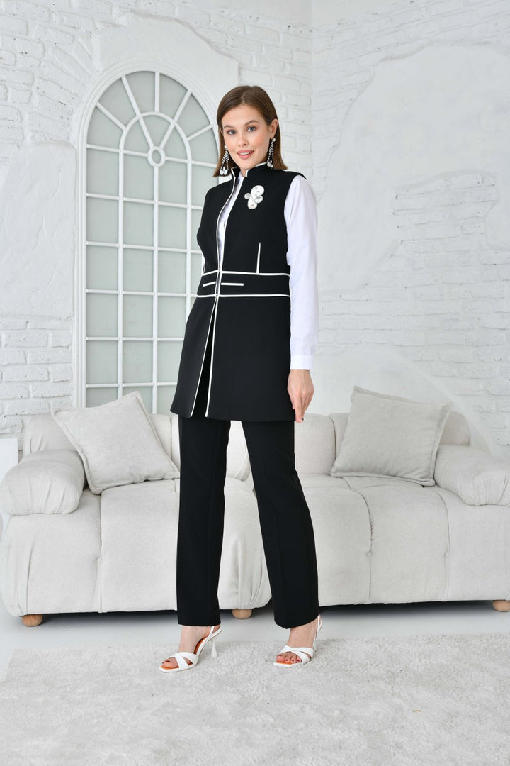 NDL Women Black Women's Suit with Biye Detail Vest - Bastia