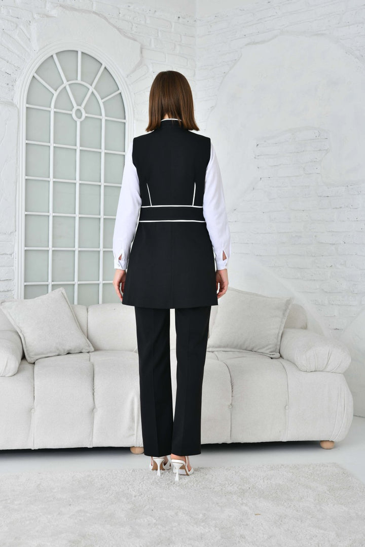 NDL Women Black Women's Suit with Biye Detail Vest - Bastia