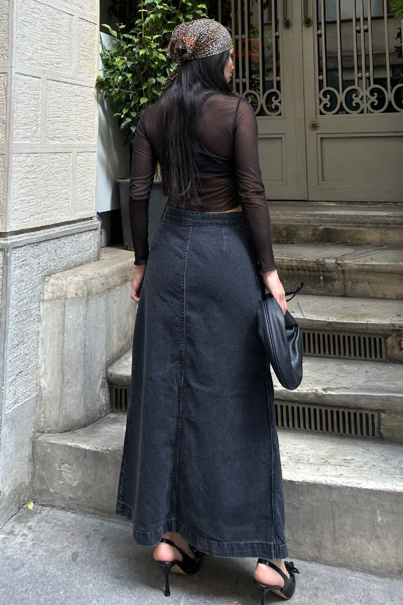 XLJ Long Denim Skirt with Flap - Valley Stream