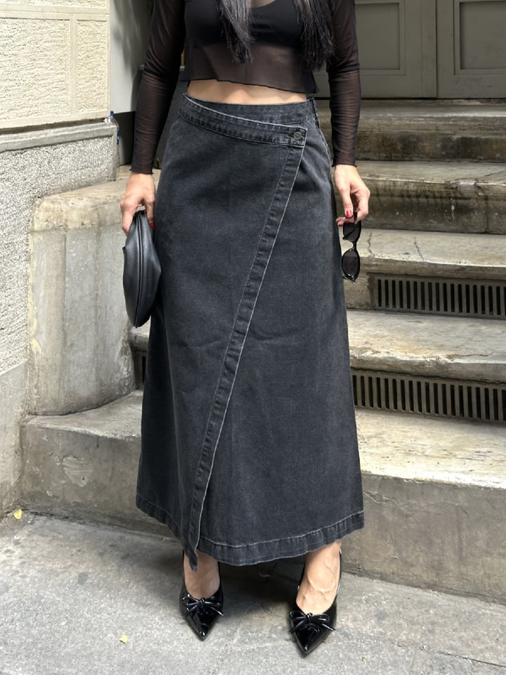 XLJ Long Denim Skirt with Flap - Valley Stream