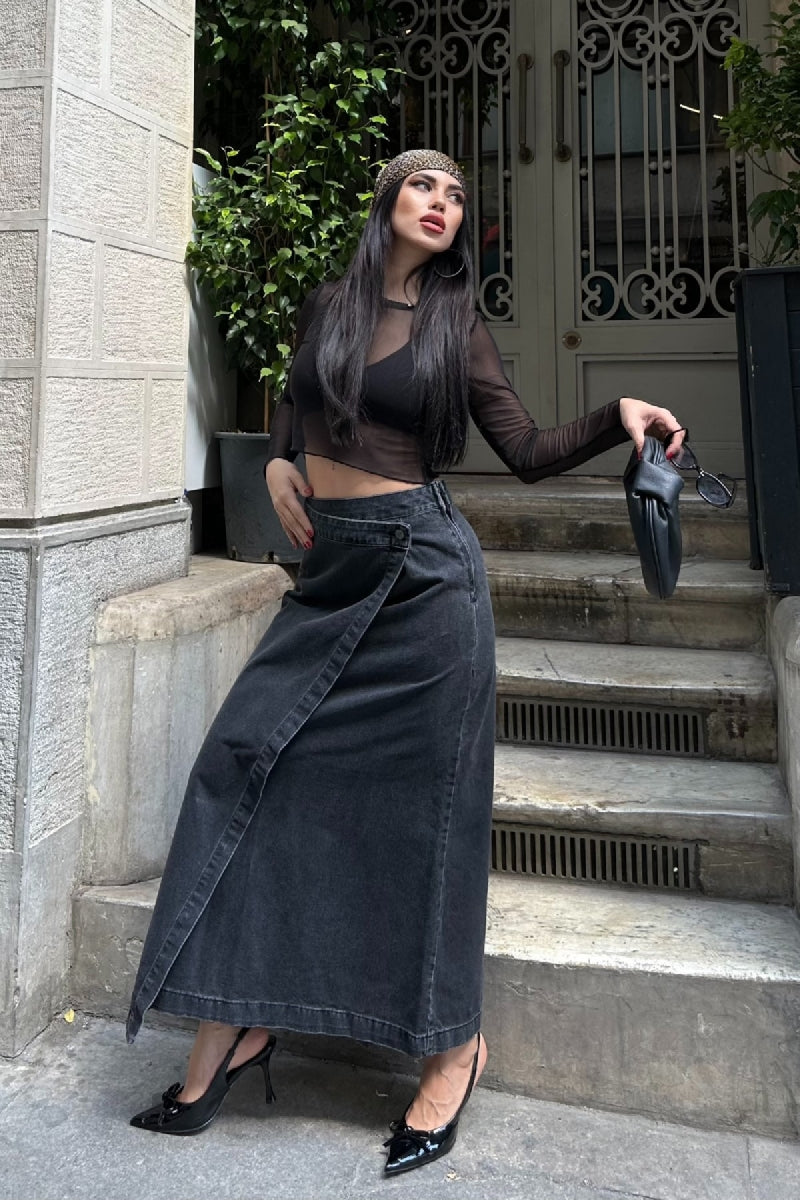 XLJ Long Denim Skirt with Flap - Valley Stream