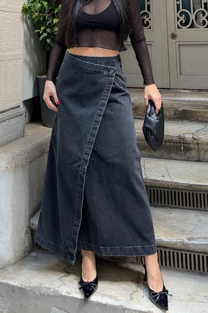 XLJ Long Denim Skirt with Flap - Valley Stream