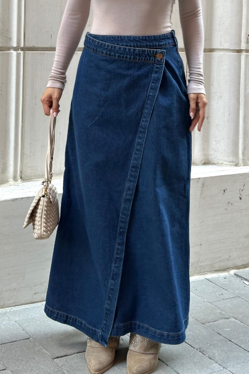 XLJ Long Denim Skirt with Flap - Crystal Lake