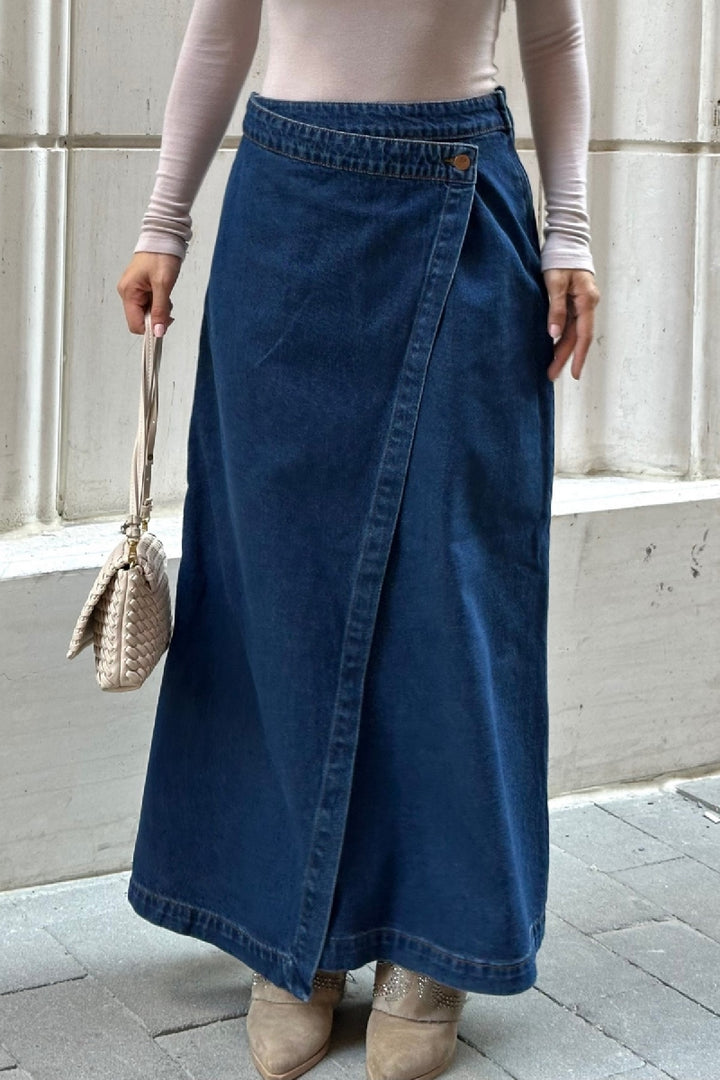 XLJ Long Denim Skirt with Flap - Crystal Lake