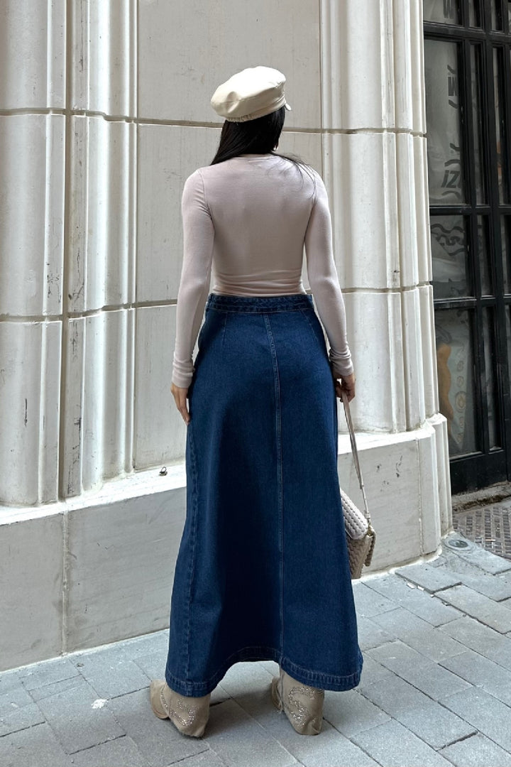 XLJ Long Denim Skirt with Flap - Crystal Lake