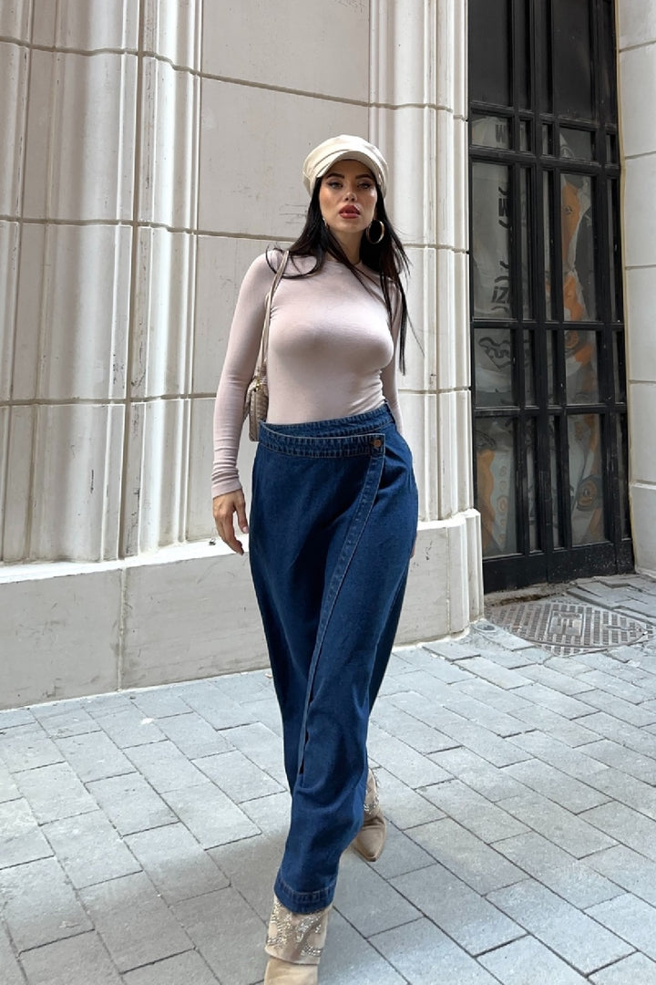XLJ Long Denim Skirt with Flap - Crystal Lake