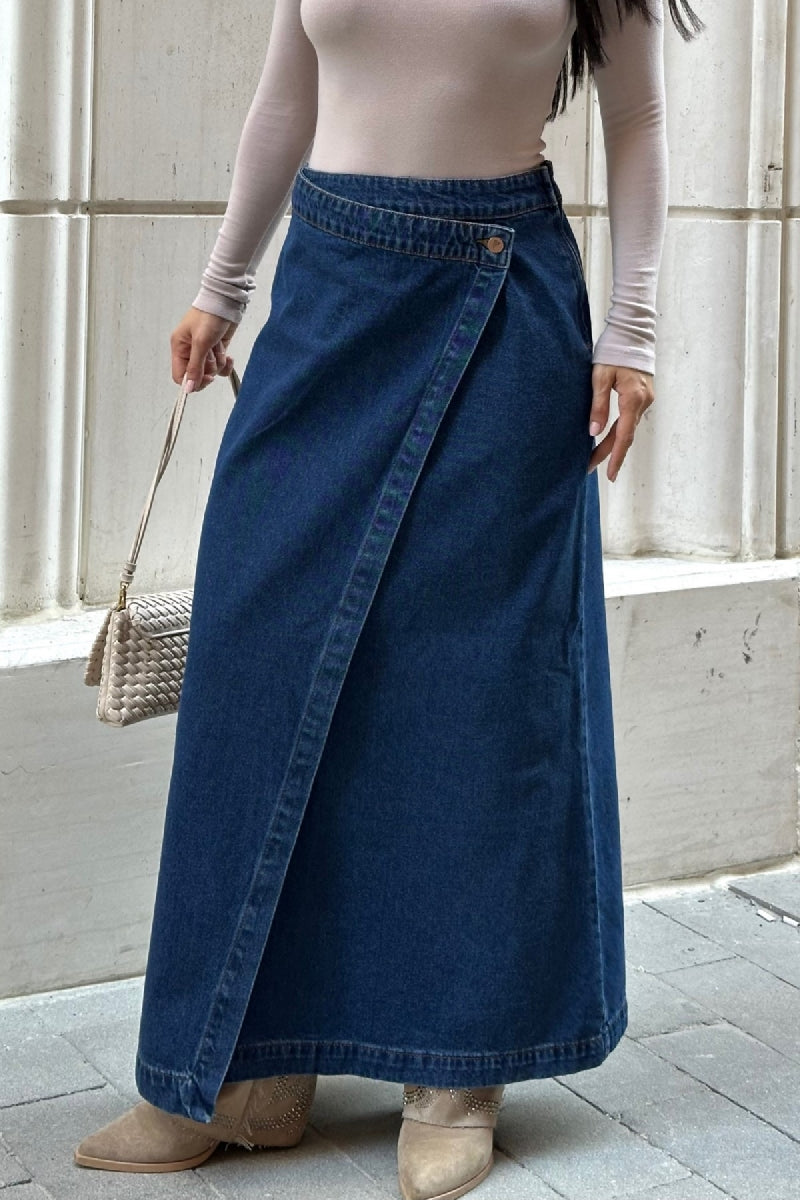 XLJ Long Denim Skirt with Flap - Crystal Lake