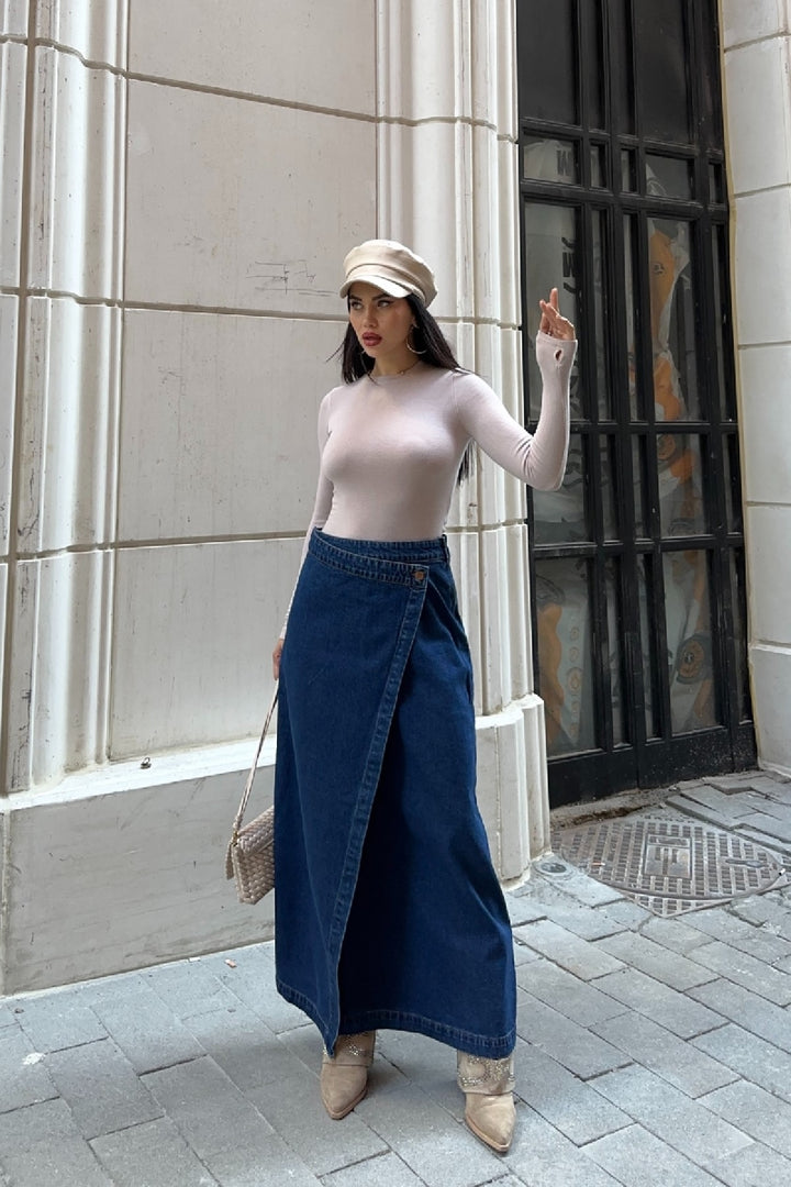 XLJ Long Denim Skirt with Flap - Crystal Lake