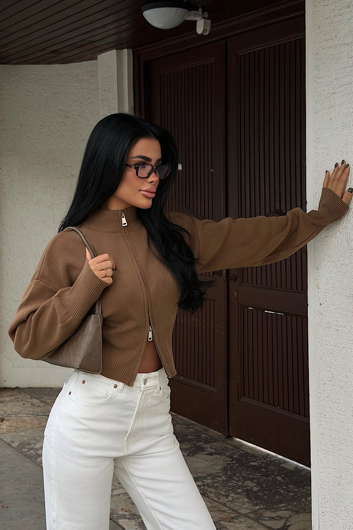 EYY Women Mink Balboa Double Zipper Knit Cardigan - Northbrook