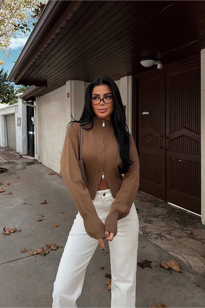 EYY Women Mink Balboa Double Zipper Knit Cardigan - Northbrook