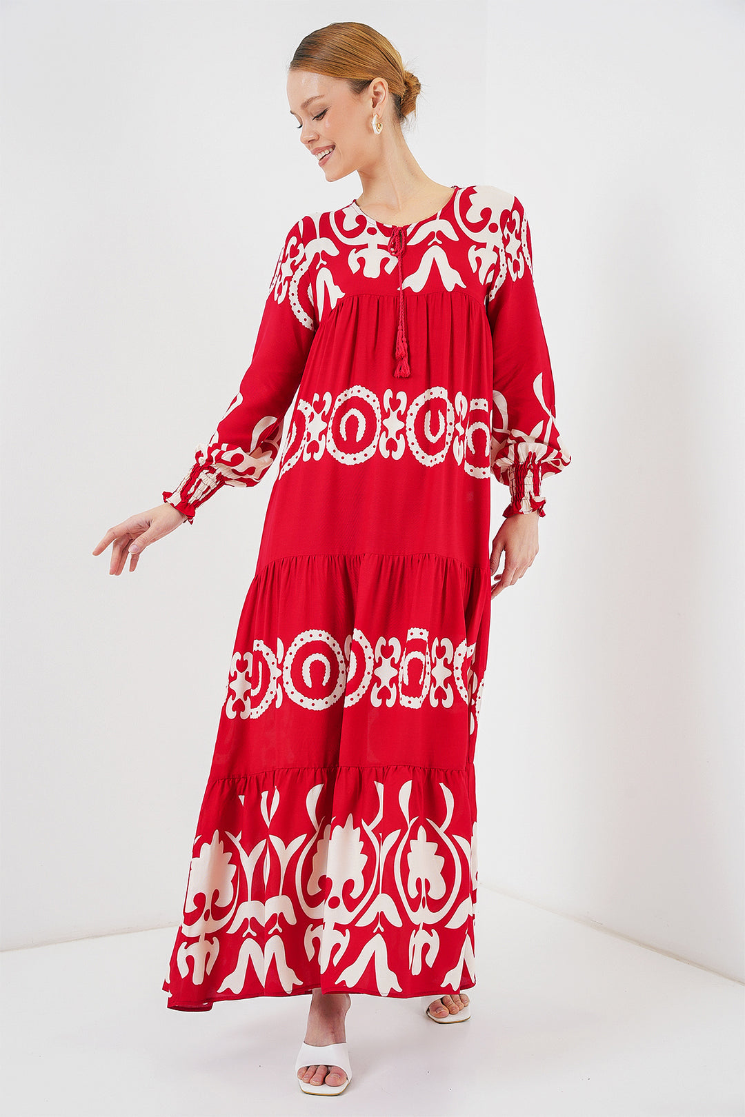 BGD Women Patterned Long Dress - Burgundy - Columbia