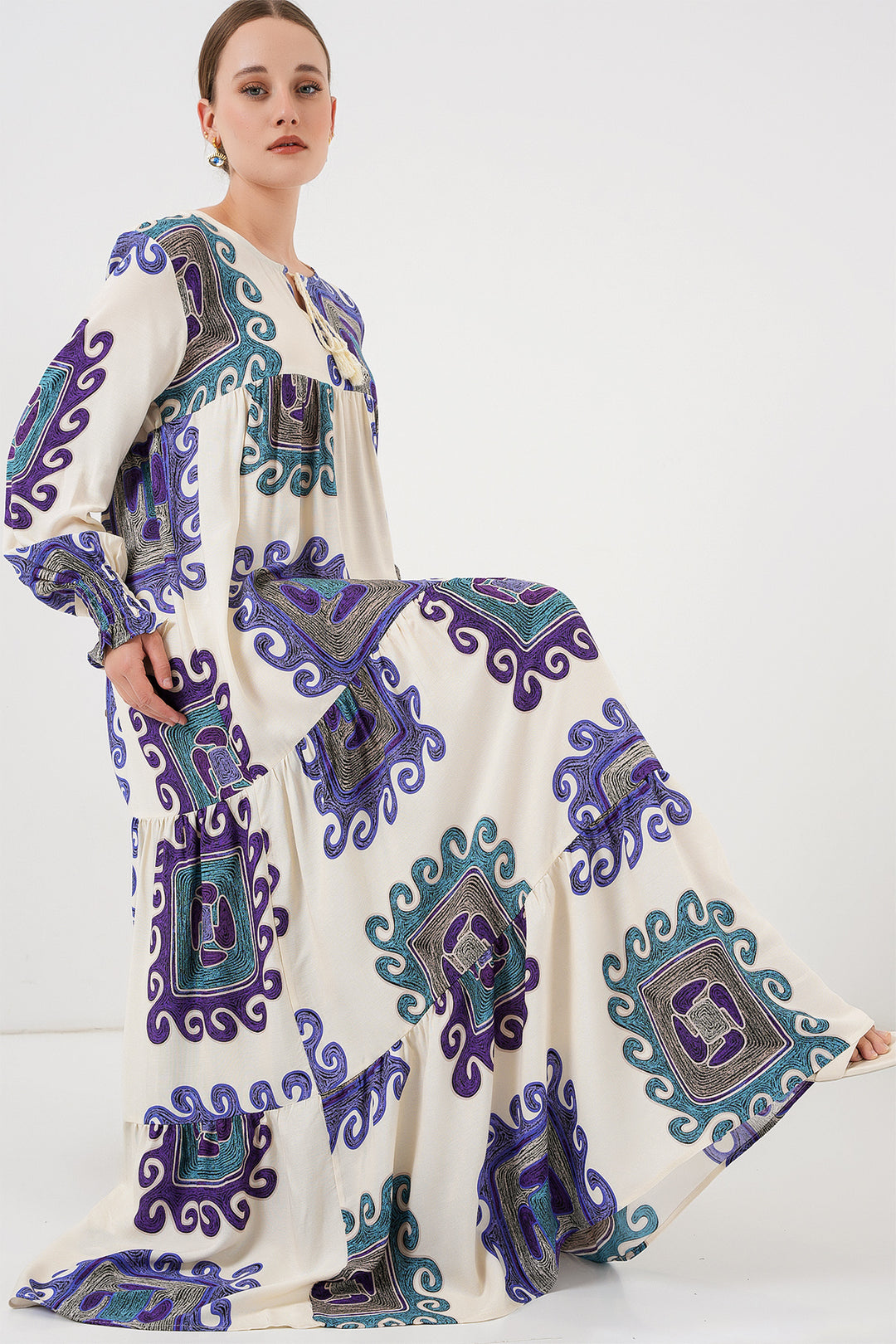 BGD Women Patterned Long Dress - Purple - Highland