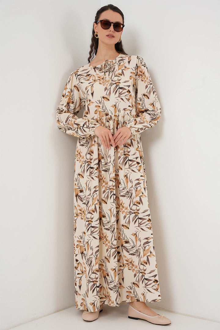 BGD Women Patterned Long Dress - Beige - Leander