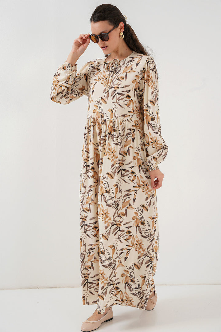 BGD Women Patterned Long Dress - Beige - Leander