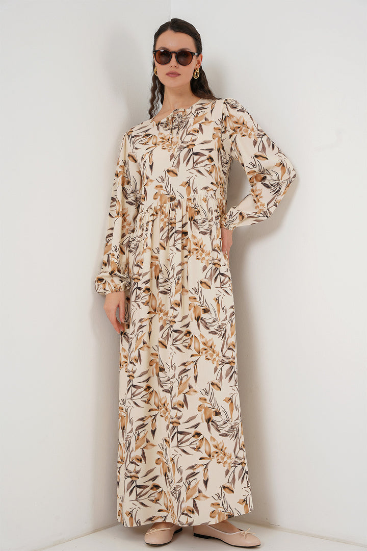 BGD Women Patterned Long Dress - Beige - Leander